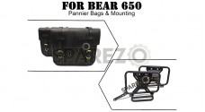 For Royal Enfield Bear 650 Leather Black Color Pannier Bags and Mounting - SPAREZO